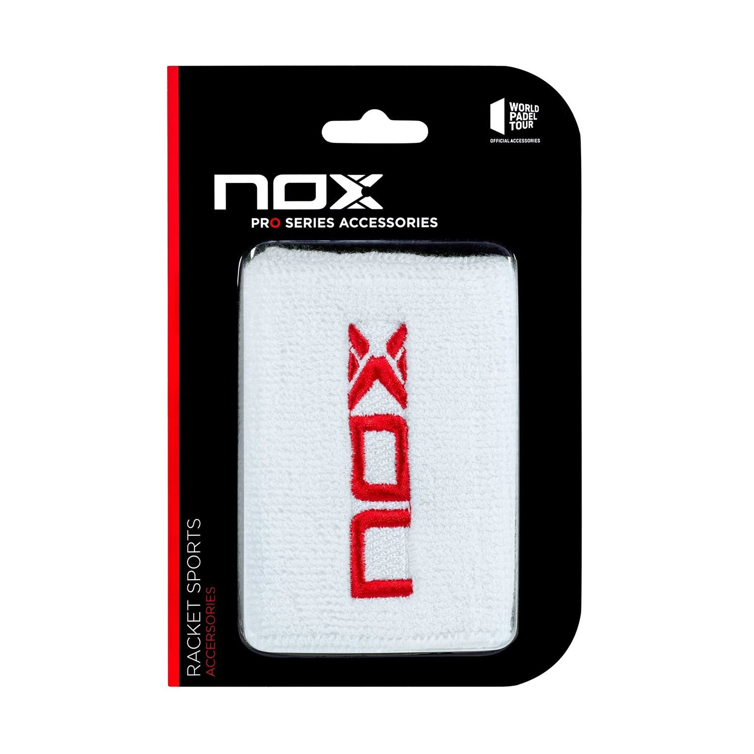 BLISTER (2 UNITS) NOX WHITE WRIST BAND WITH RED LOGO