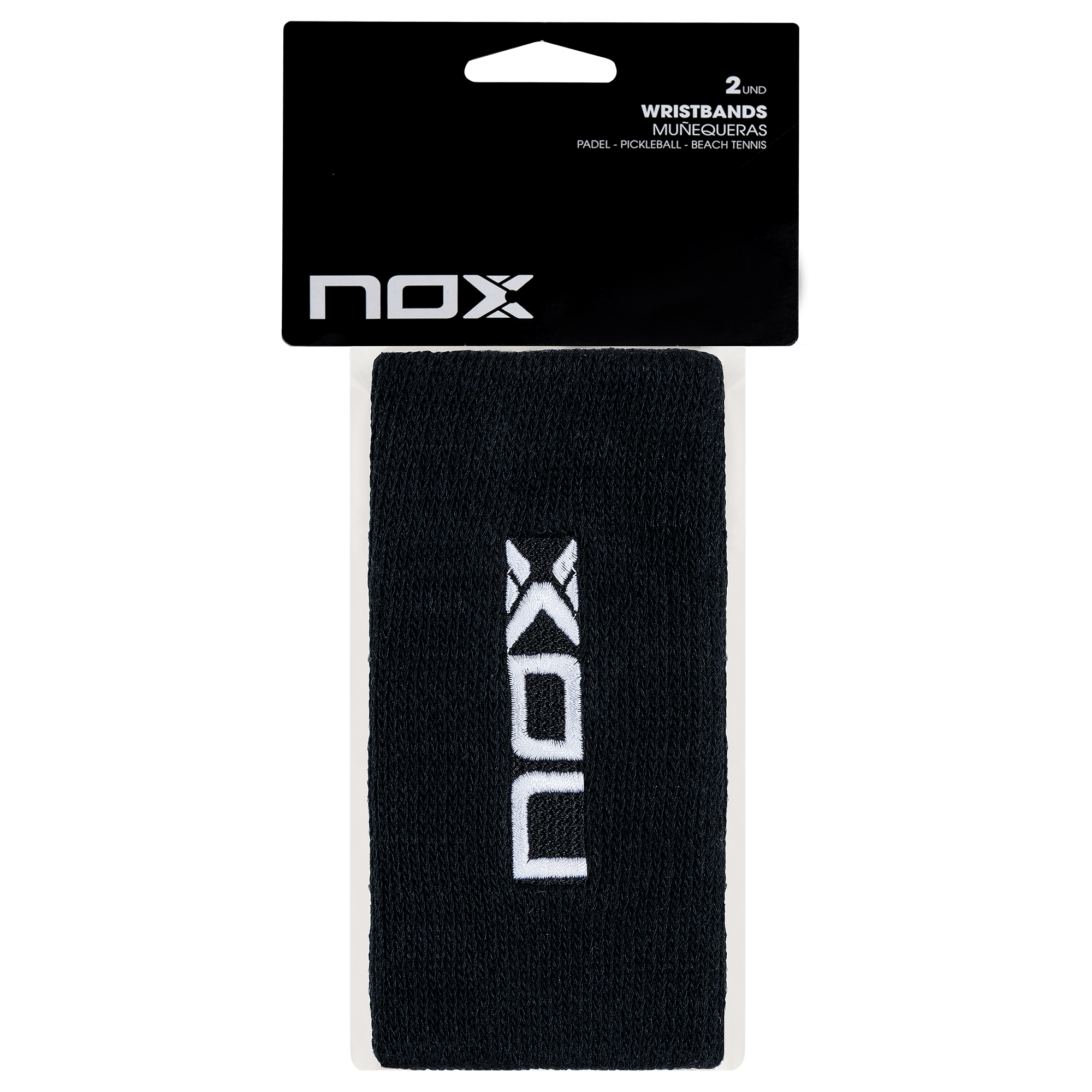 Box of 6 Units - Long Sports Wristbands Black/White (2 Units/Blister Pack)