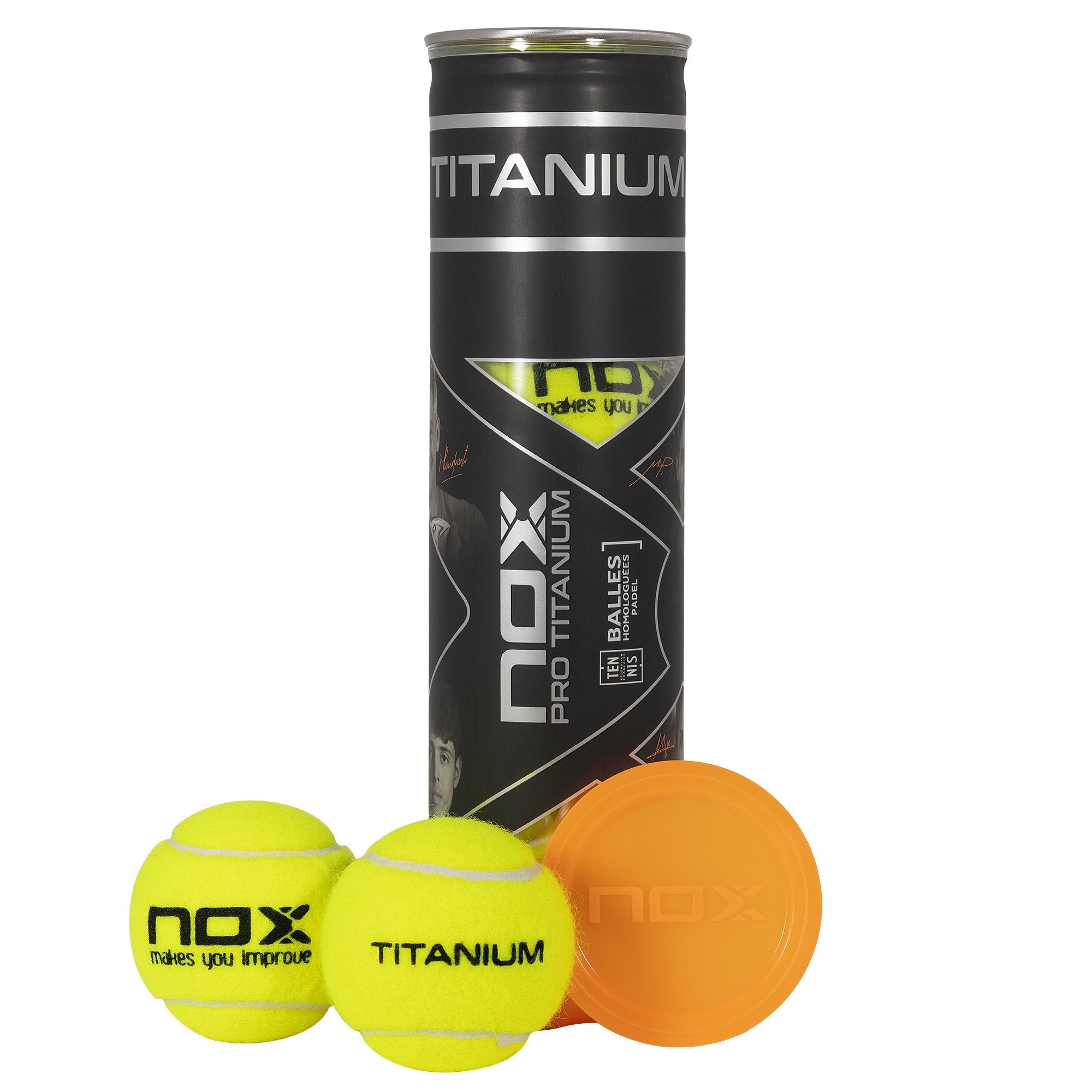Bote de 4 pelotas de pádel PRO TITANIUM - NOXpadelBolas